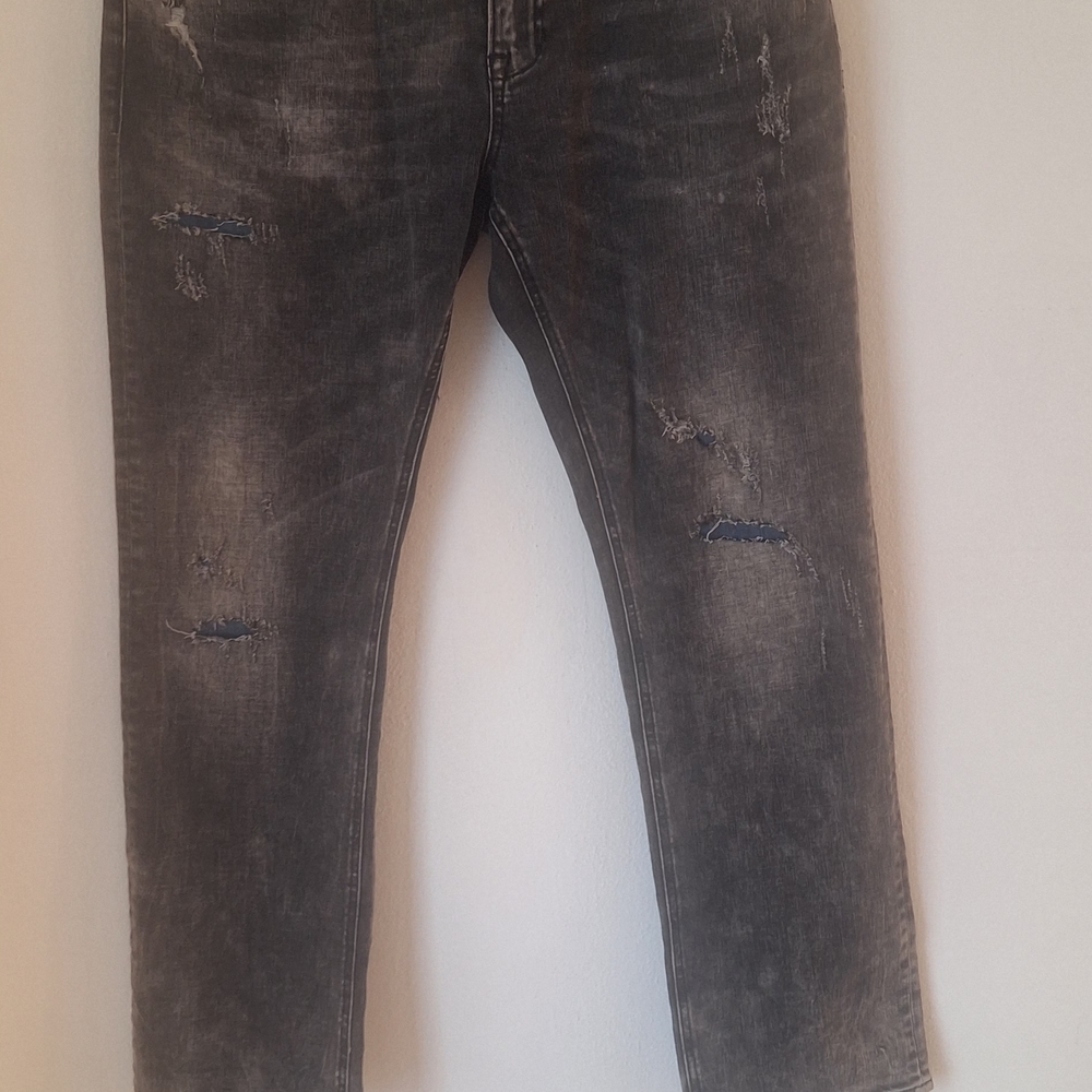 Buffalo Evan-X Men's Slim Straight Strech Distressed Black &Gray Jeans Sz 36x32
